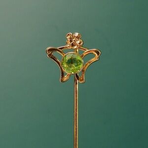 Vintage 14k Peridot Butterfly Flower Stick Pin 1.5g